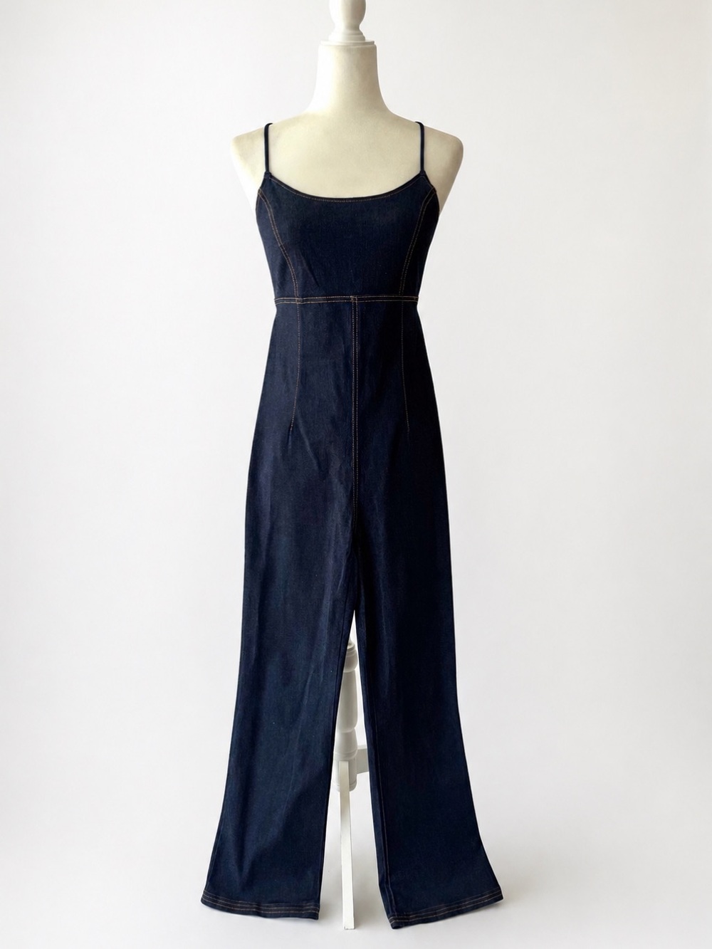 Vintage 90s Denim Jumpsuit – Open Back Lace-Up Wide Leg (Deadstock)